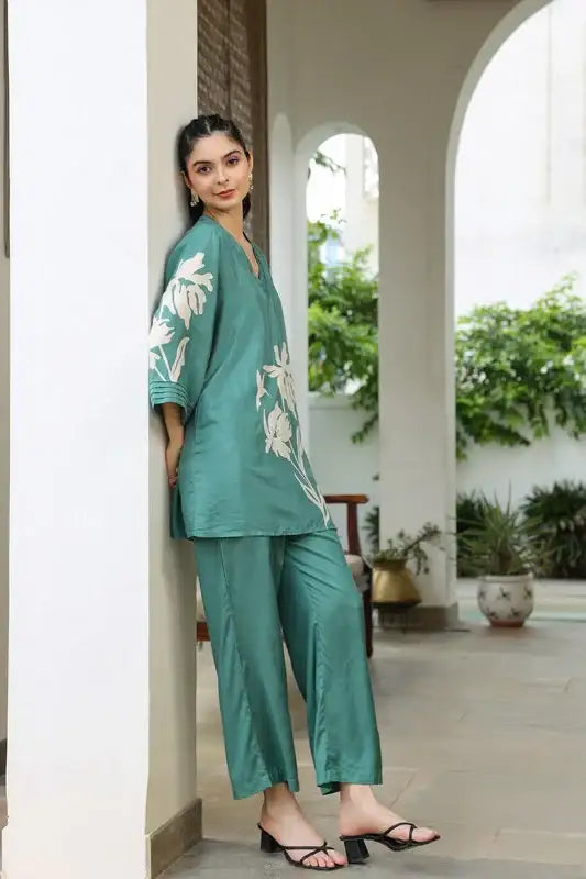 Leaf Whisper Russian Silk Co-ord Set