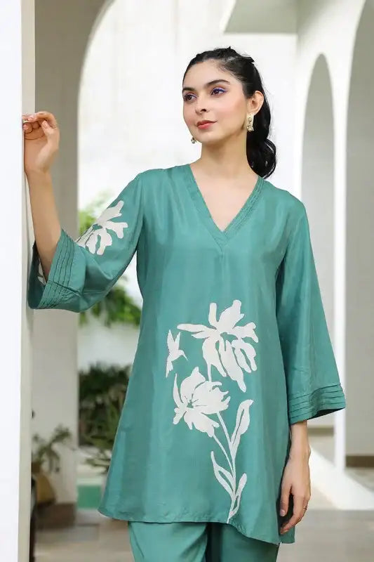 Leaf Whisper Russian Silk Co-ord Set
