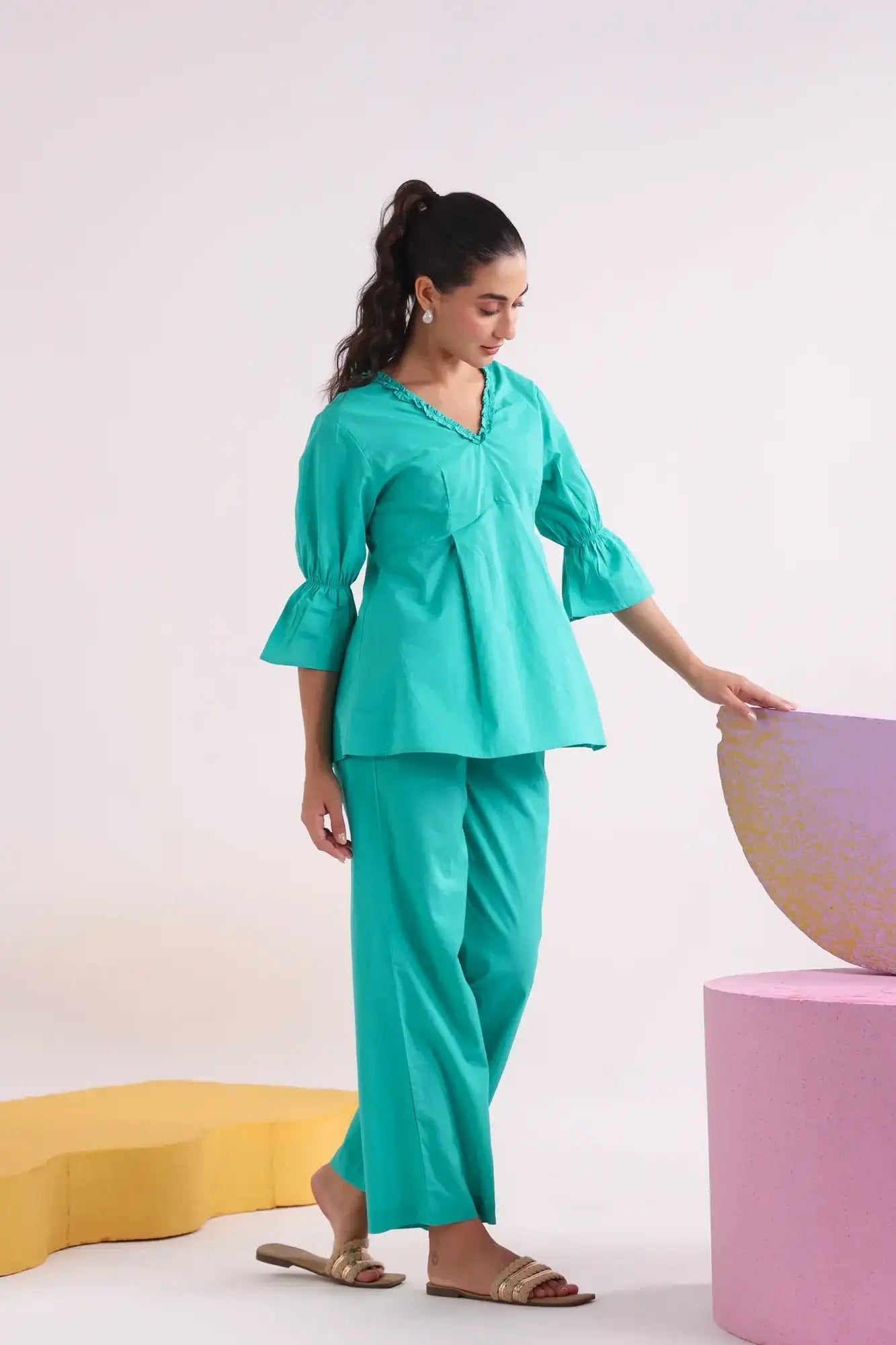 Aqua Green Ease Cotton Co-ord Set