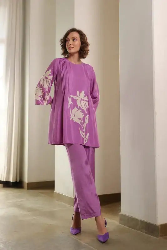 Regal Lilac Flora Russian Silk Co-ord set