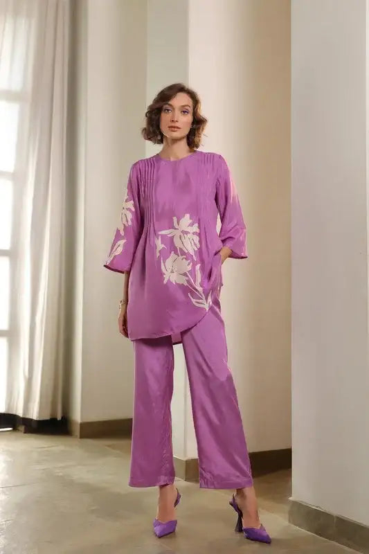 Regal Lilac Flora Russian Silk Co-ord set