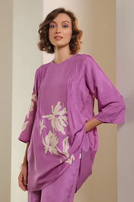 Regal Lilac Flora Russian Silk Co-ord set