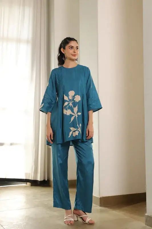 Celestial Blue Russian Silk Co-ord set