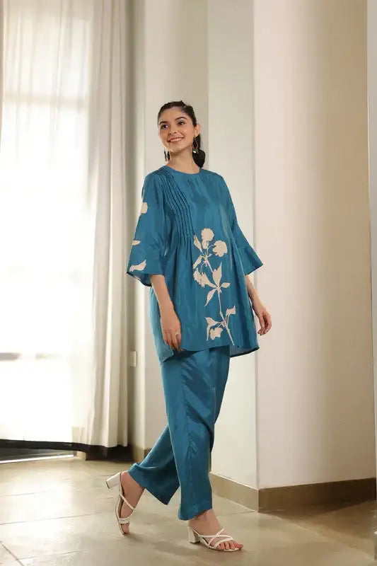 Celestial Blue Russian Silk Co-ord set