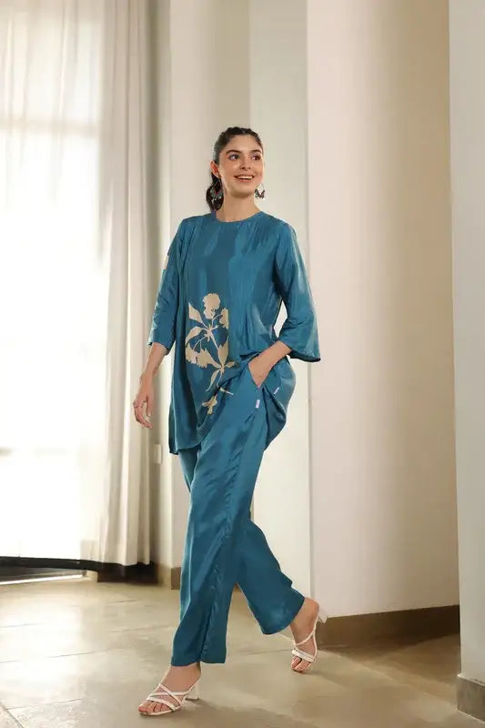 Celestial Blue Russian Silk Co-ord set