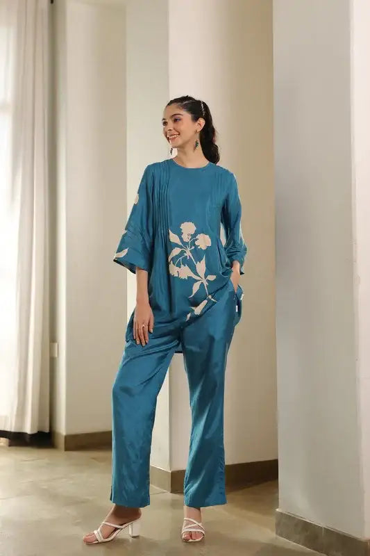 Celestial Blue Russian Silk Co-ord set