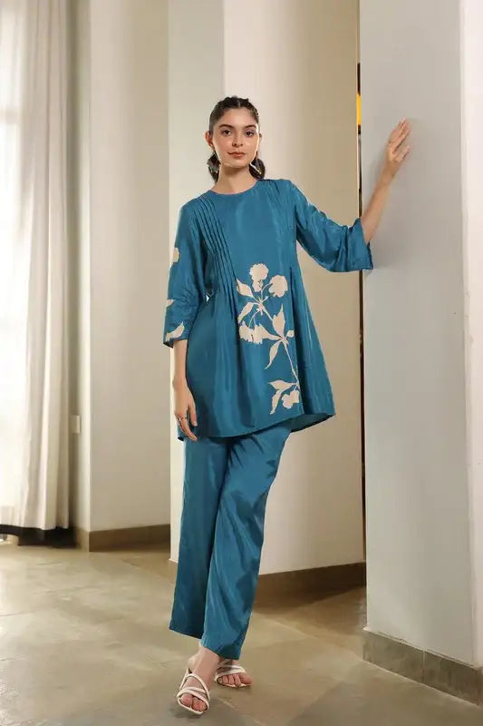 Celestial Blue Russian Silk Co-ord set
