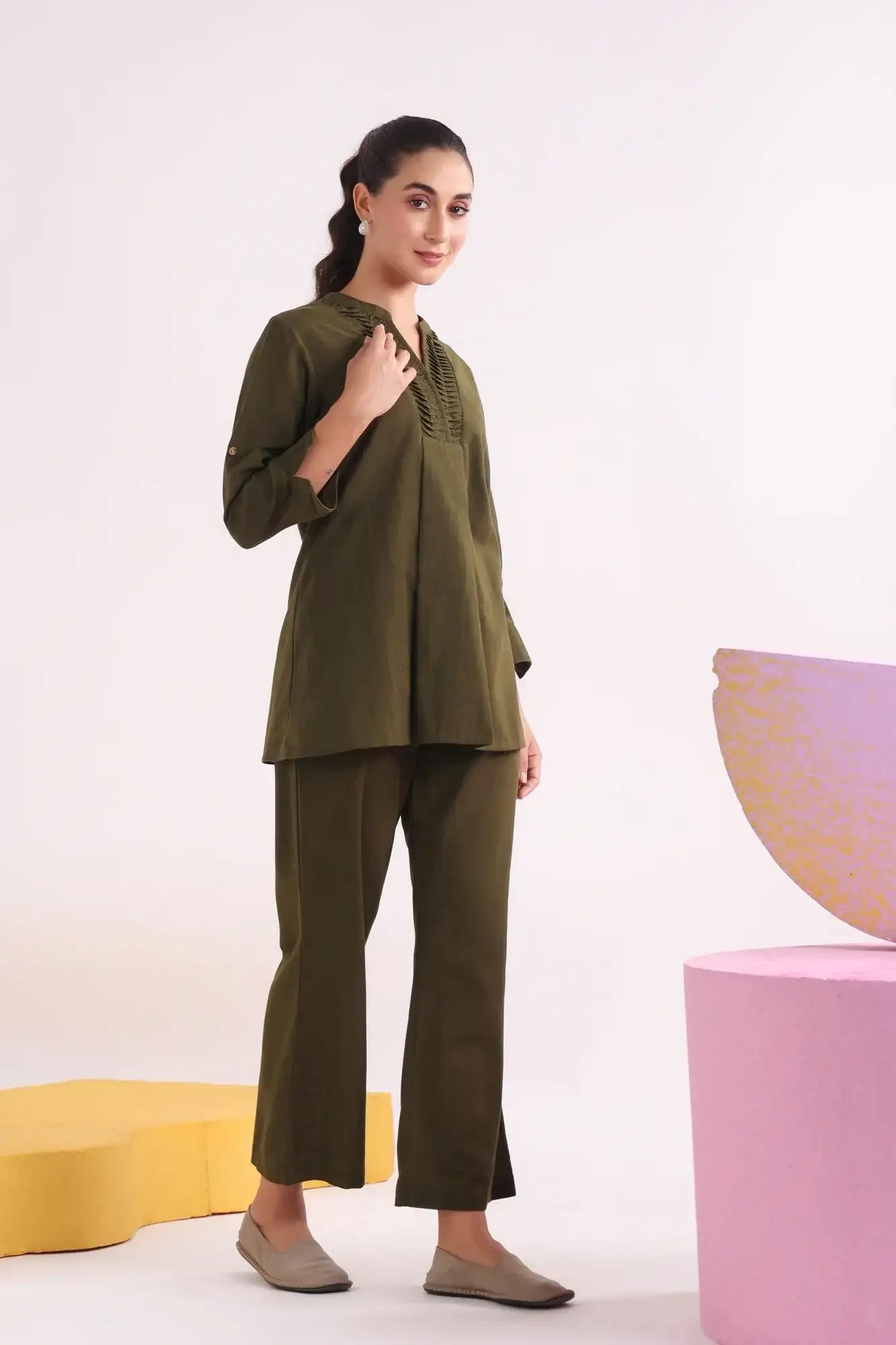 Olive Bliss Cotton Flex Co-ord Set