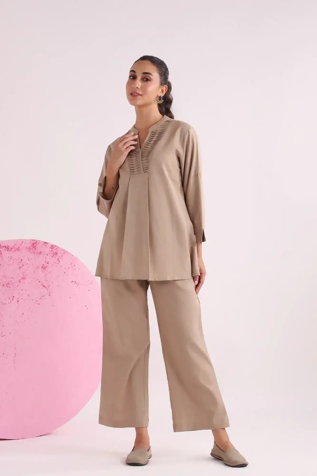 Classic Beige Cotton Flex Co-ord Set