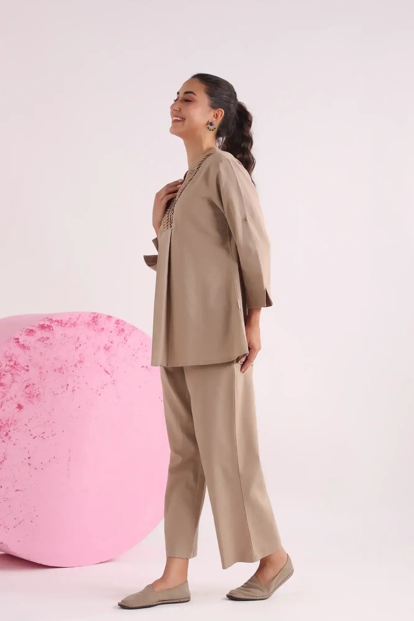 Classic Beige Cotton Flex Co-ord Set