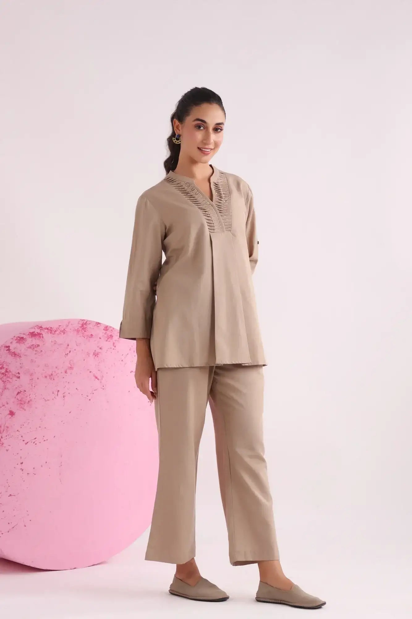 Classic Beige Cotton Flex Co-ord Set