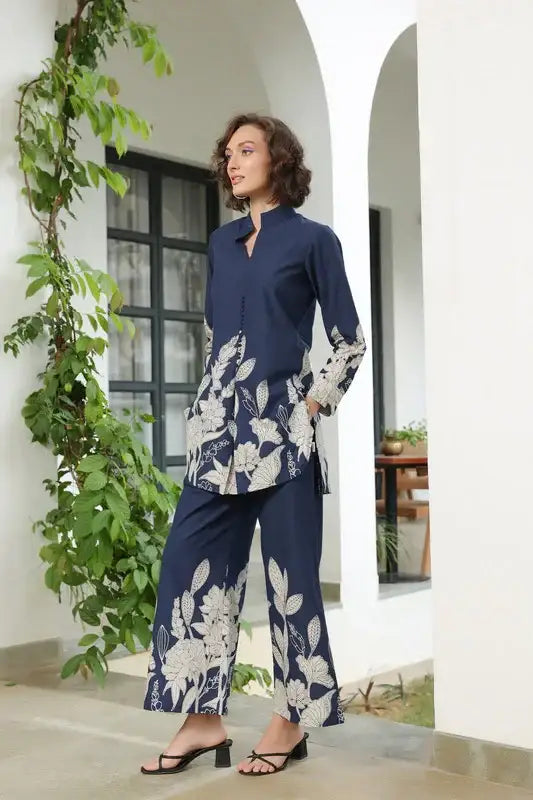 Bloom Delight Blue Cotton Co-ord Set