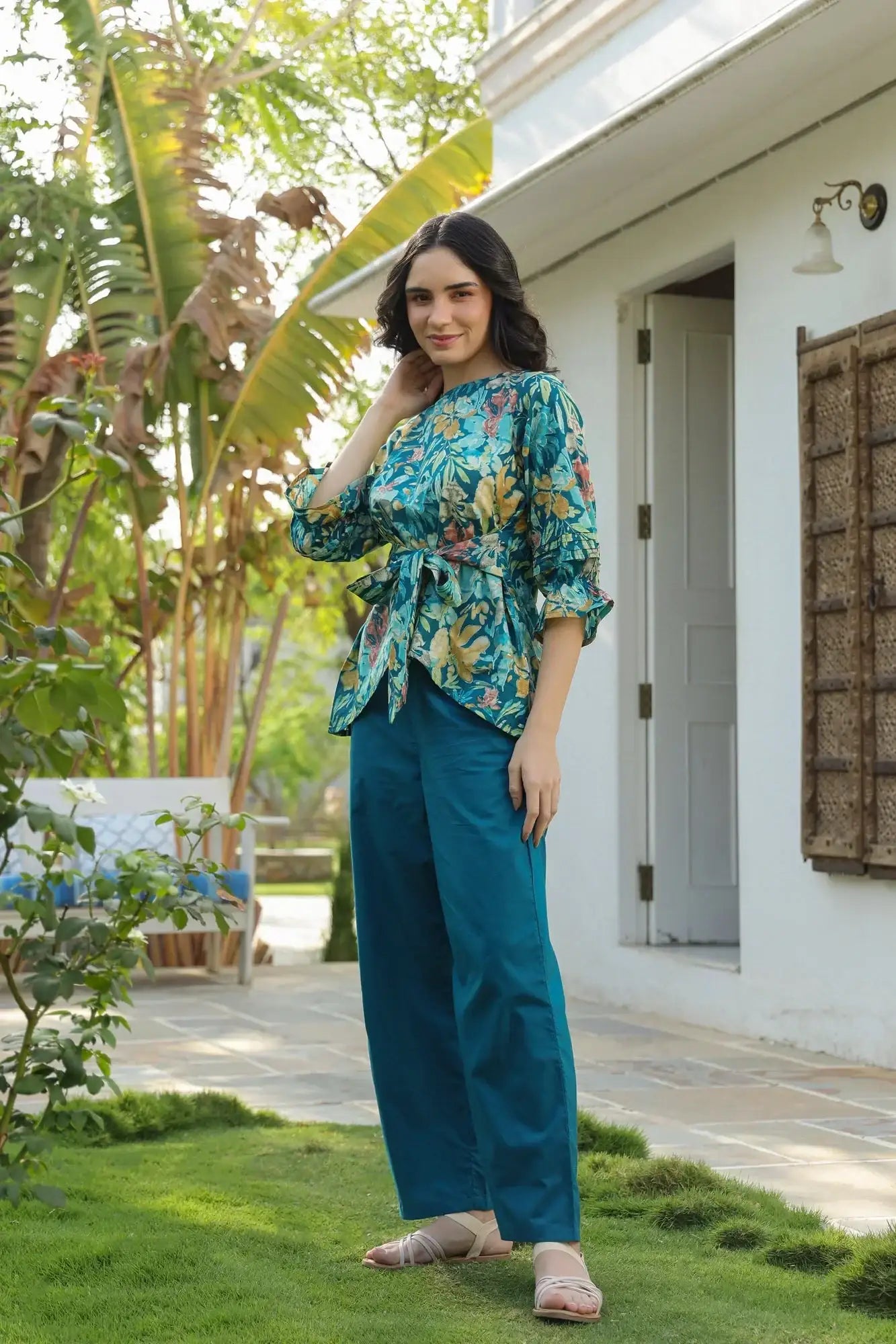 Floral Fiesta Blue Cotton Co-ord Set