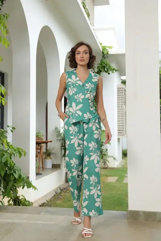 Azure Leaf Cotton Flex Co-ord Set