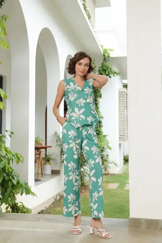 Azure Leaf Cotton Flex Co-ord Set