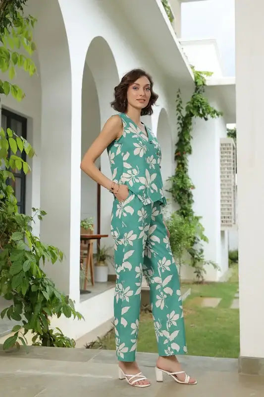 Azure Leaf Cotton Flex Co-ord Set