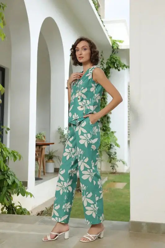 Azure Leaf Cotton Flex Co-ord Set