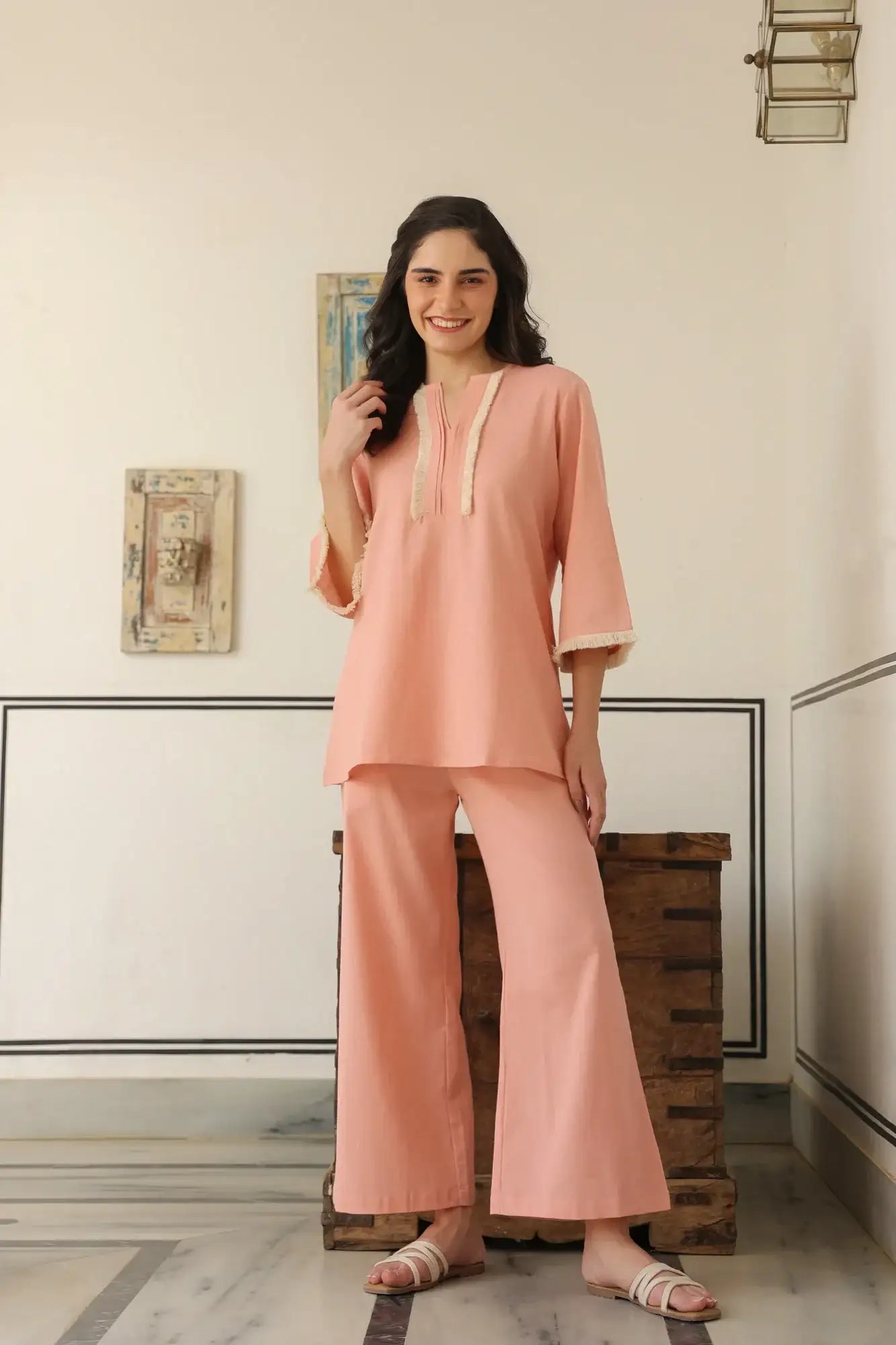 Women's Peach Printed Co-ords Set