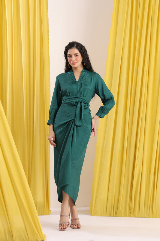 Emerald Green Solid Russian Silk Co-ord Set