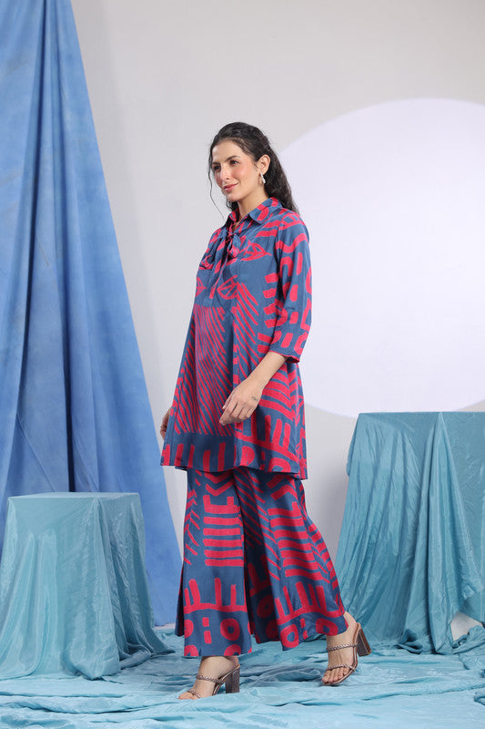 Blue & Pink Abstract Printed Co-ord Set