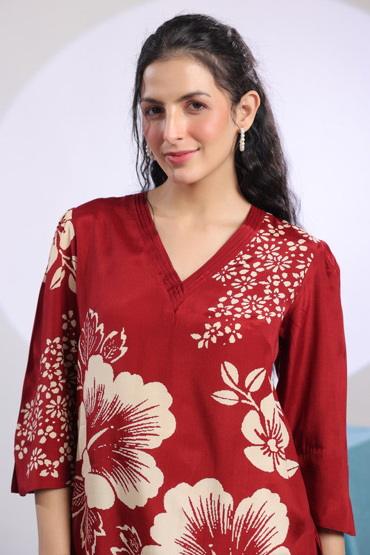 Maroon Floral Printed Co-ord Set