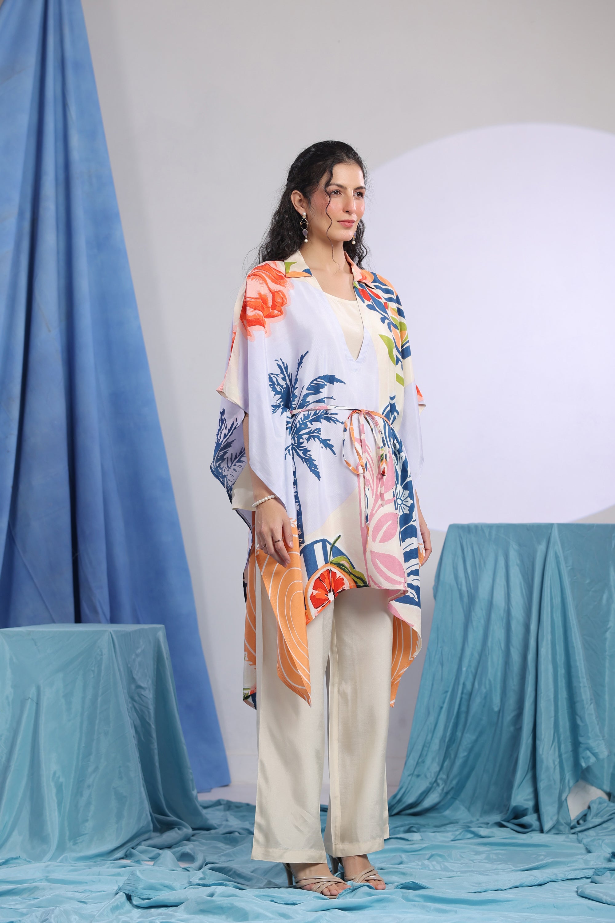 Multicolour Tropical Printed Casual Russian Silk Co-ord Set