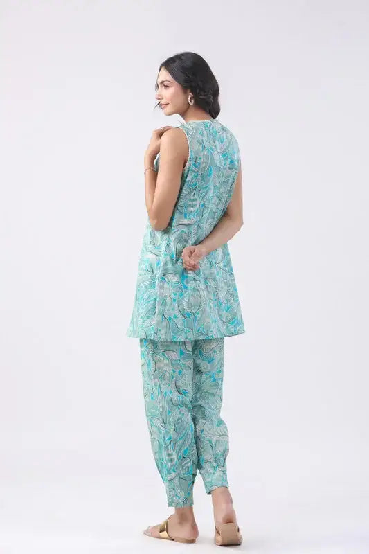 Cyan Blue Cotton Co-ord Set