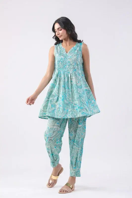 Cyan Blue Cotton Co-ord Set