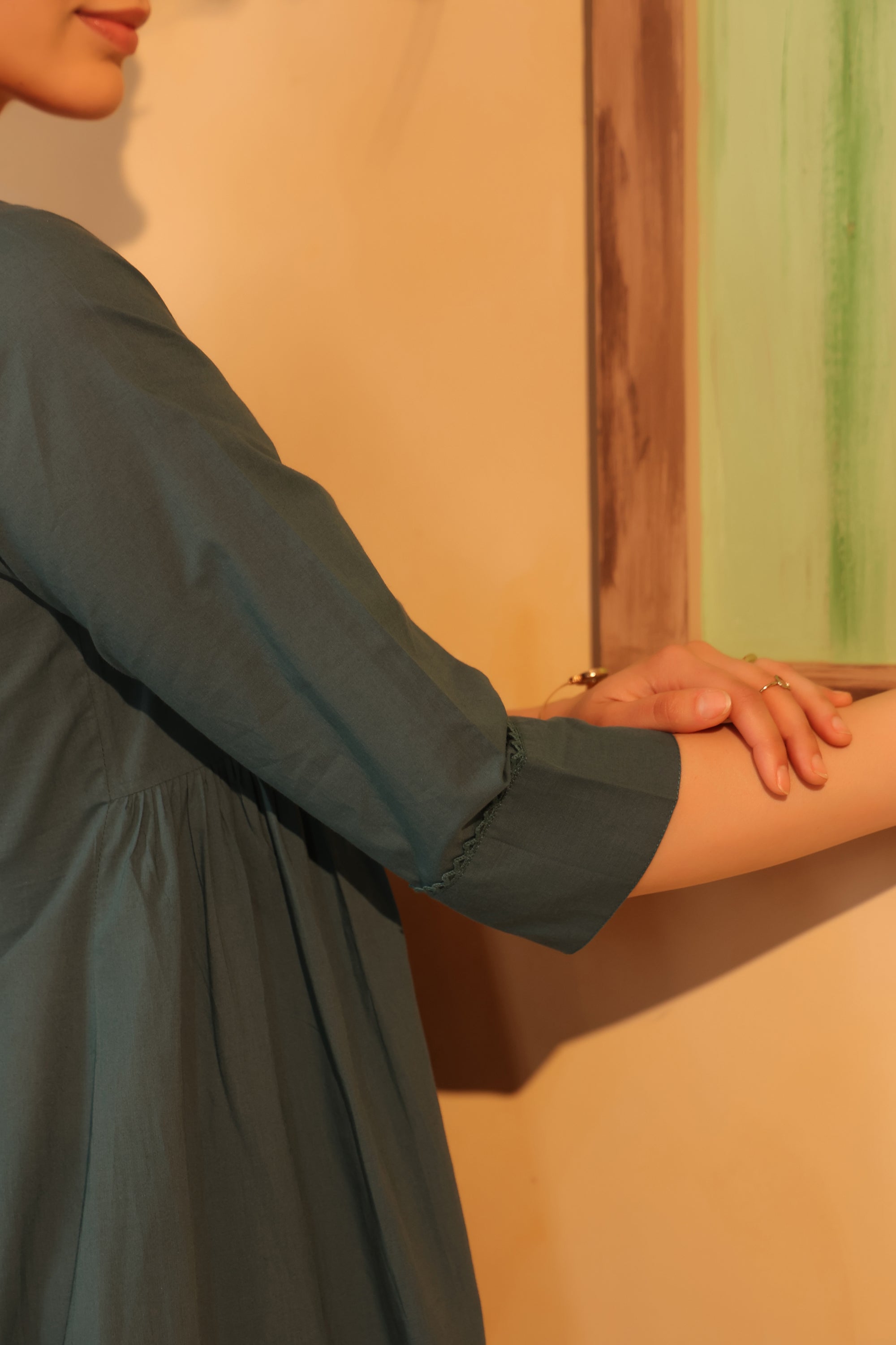 Green Classic Pintuck Solid Cotton Designer Kurta with Pant Set