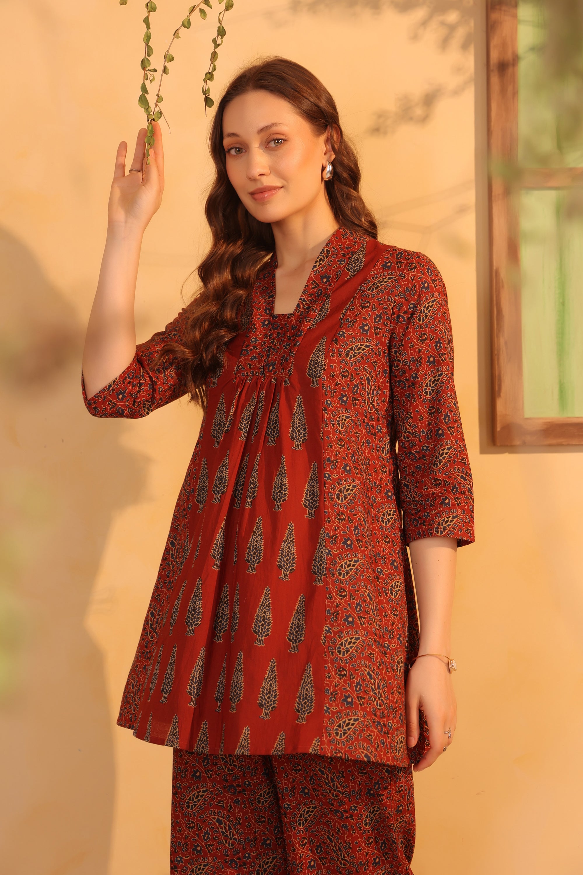 Maroon Ethnic Printed Tunic & Pant Co-ord Set