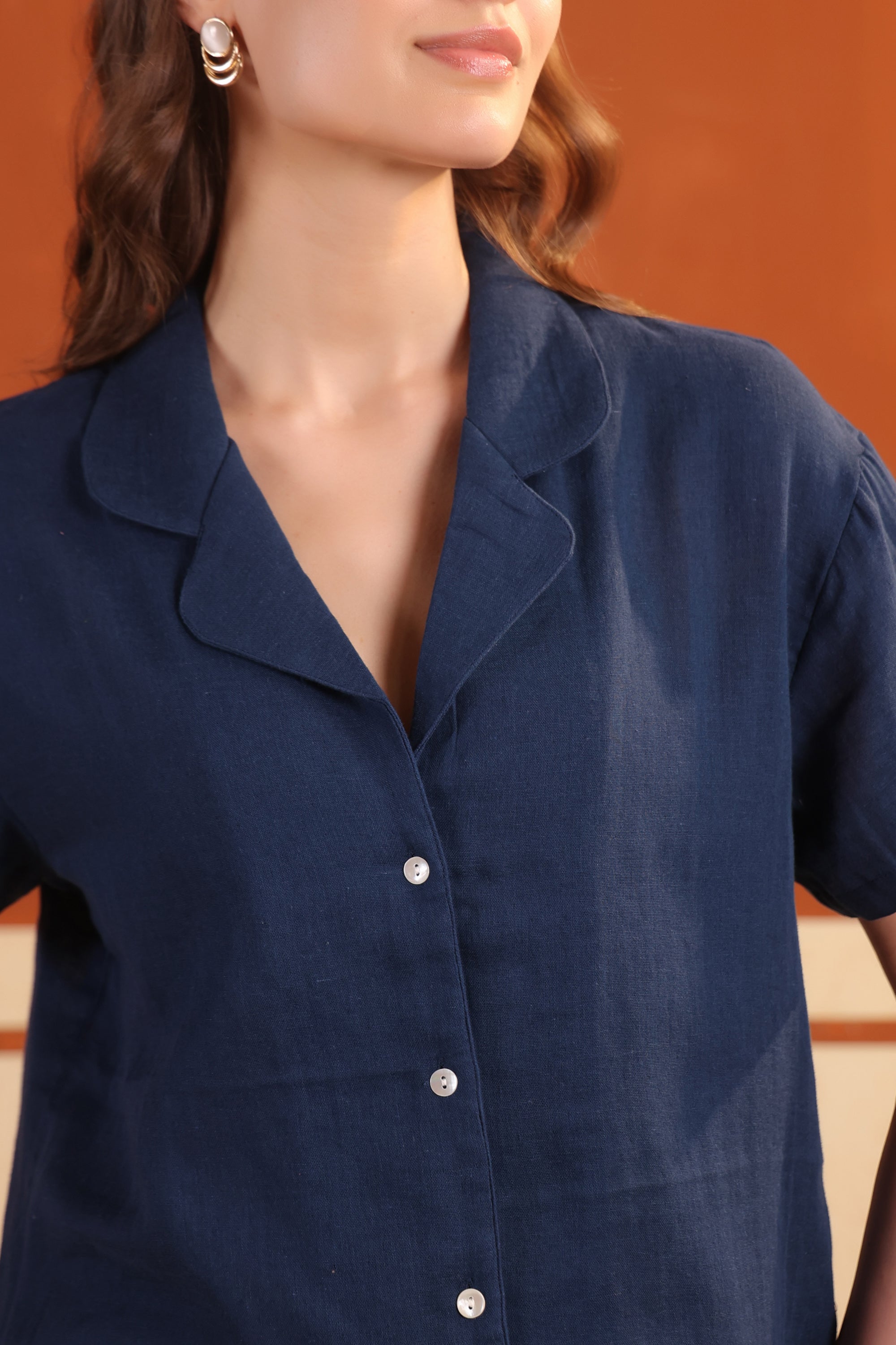 Navy Blue Cotton Night Suit Set