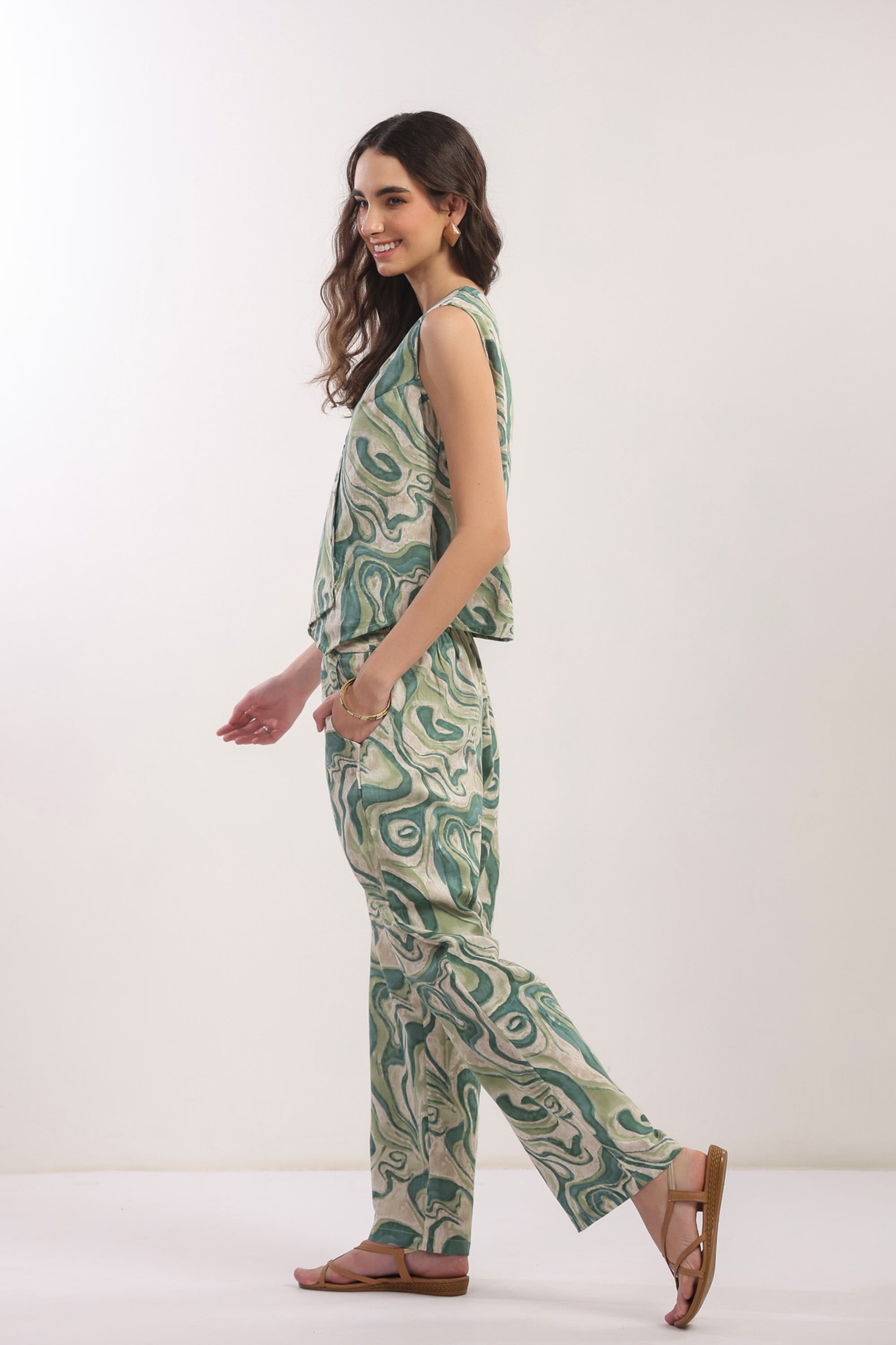 Verdant Echo Vest Cotton flex Co-ord Set