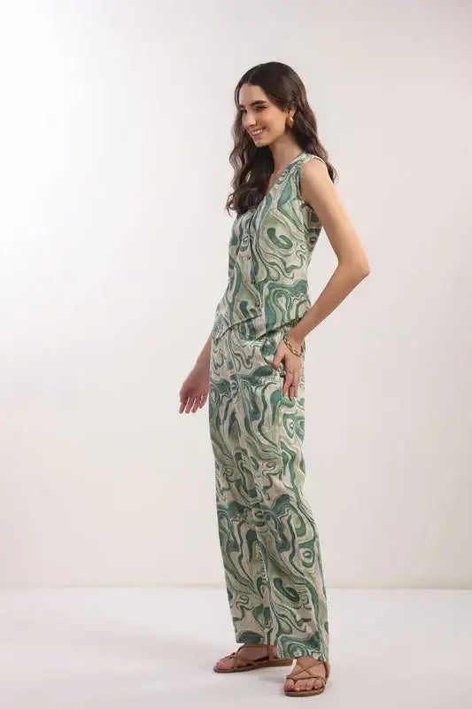 Verdant Echo Vest Cotton flex Co-ord Set