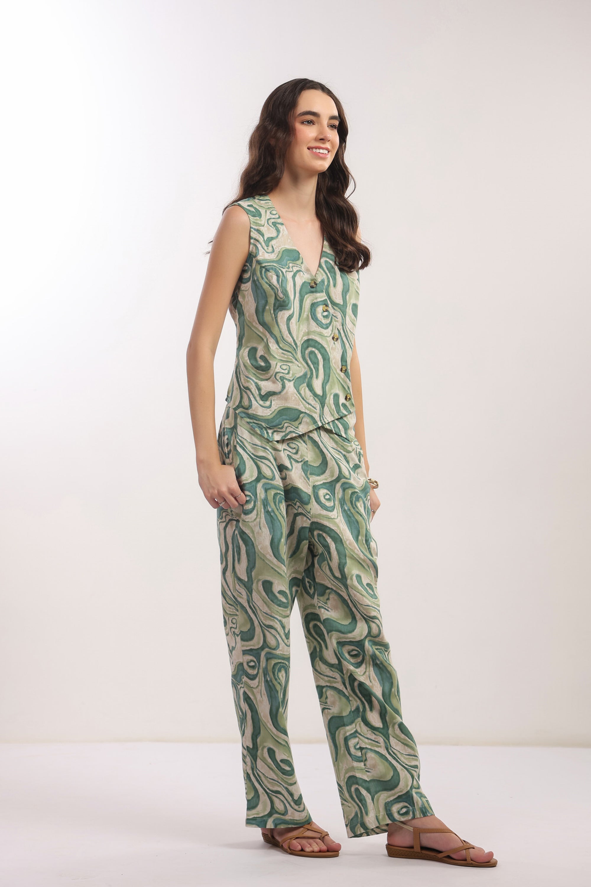 Verdant Echo Vest Cotton flex Co-ord Set