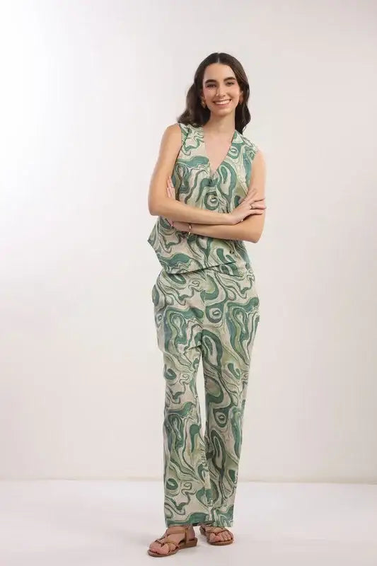 Verdant Echo Vest Cotton flex Co-ord Set