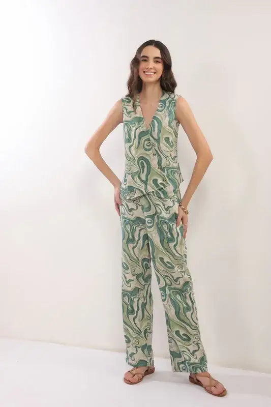 Verdant Echo Vest Cotton flex Co-ord Set