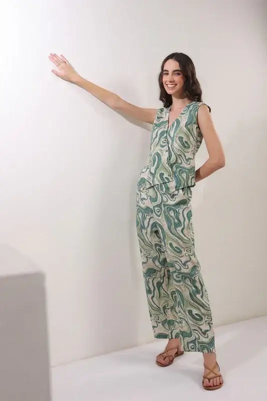 Verdant Echo Vest Cotton flex Co-ord Set