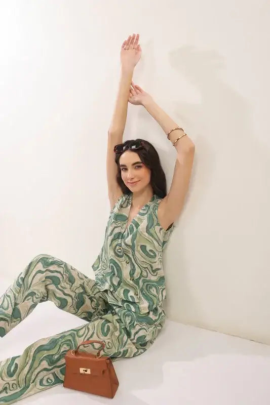 Verdant Echo Vest Cotton flex Co-ord Set