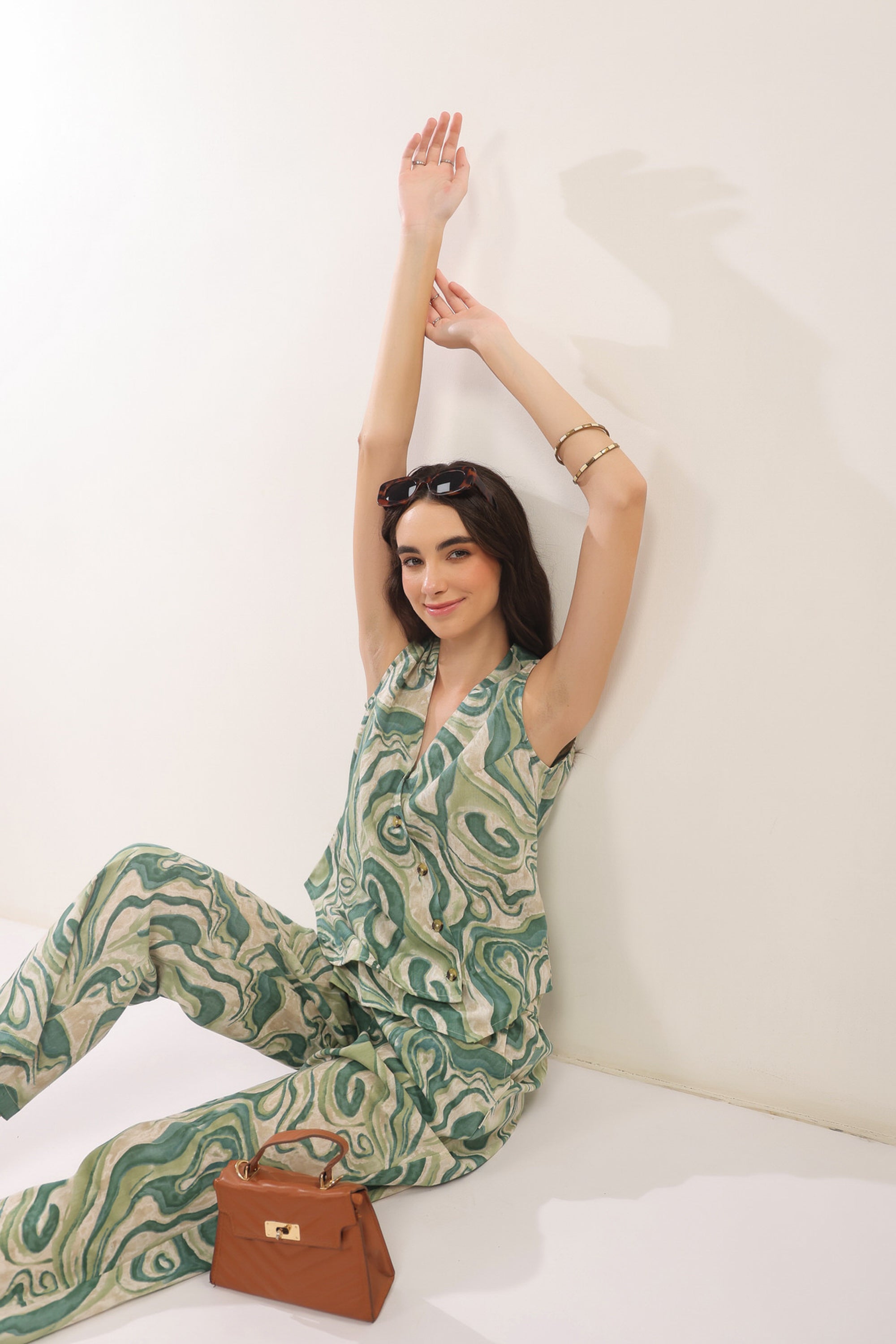 Verdant Echo Vest Cotton flex Co-ord Set