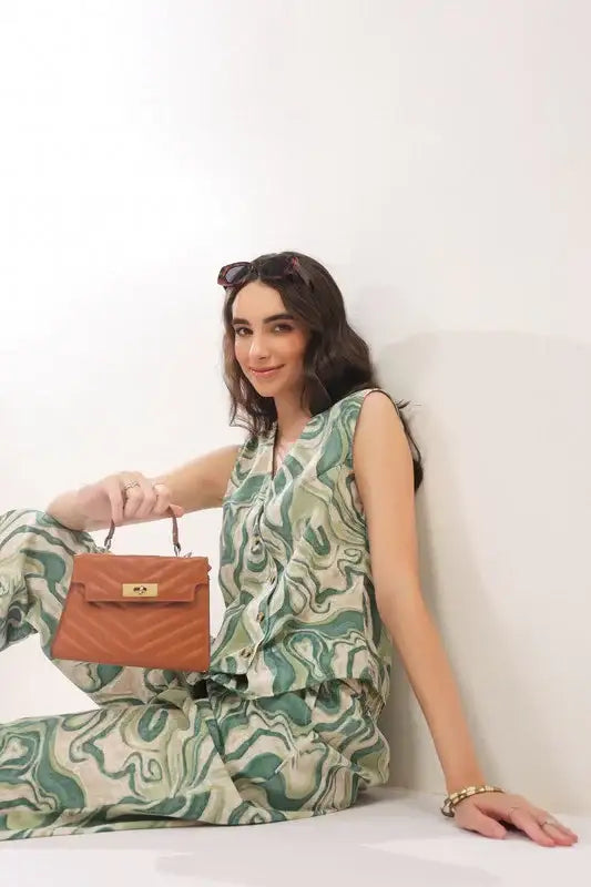 Verdant Echo Vest Cotton flex Co-ord Set