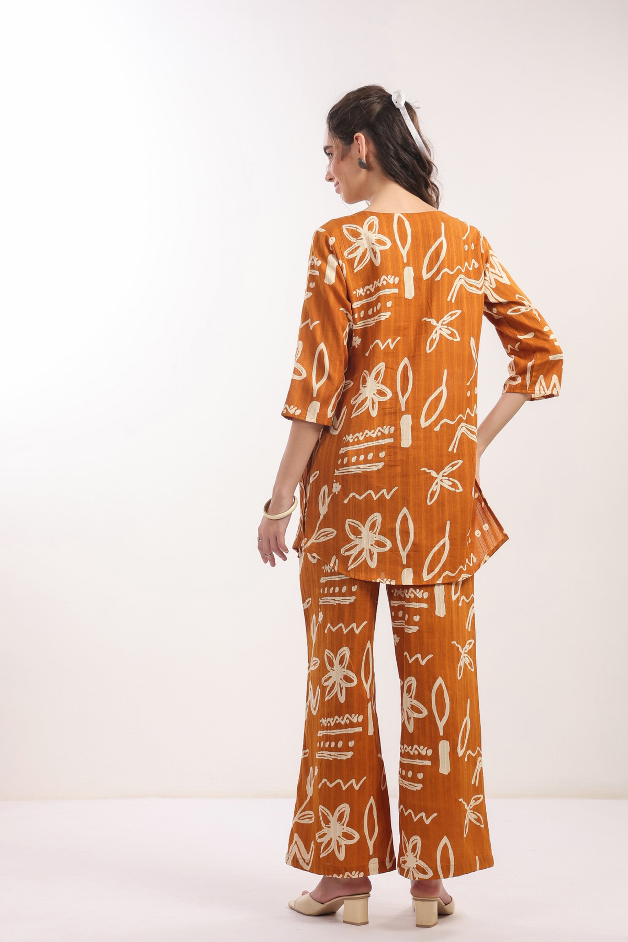 Mustard Tribal Floral Cotton Co-ord Set