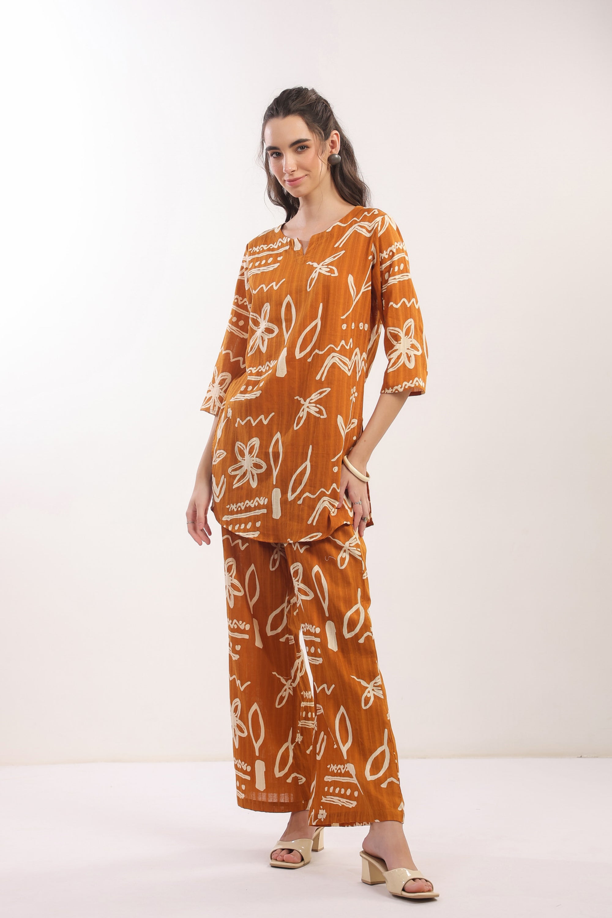 Mustard Tribal Floral Cotton Co-ord Set