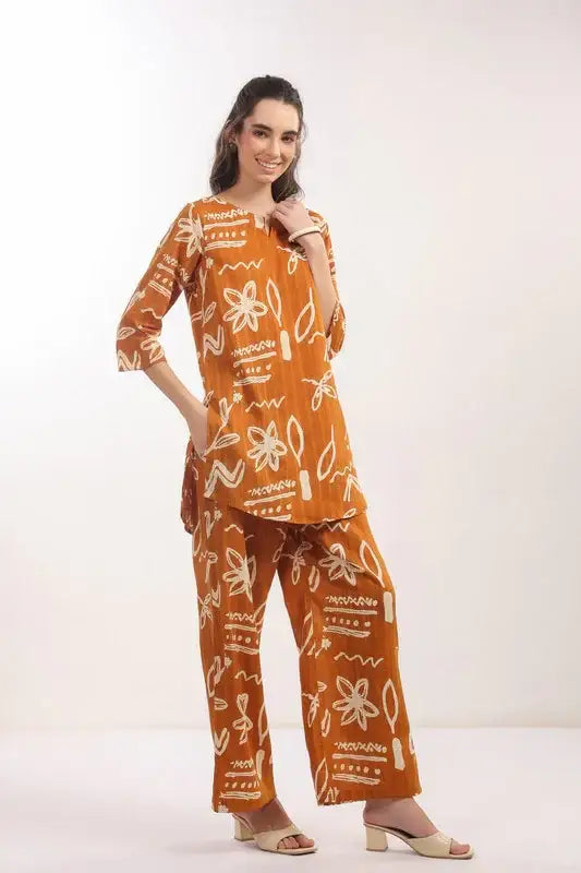 Mustard Tribal Floral Cotton Co-ord Set
