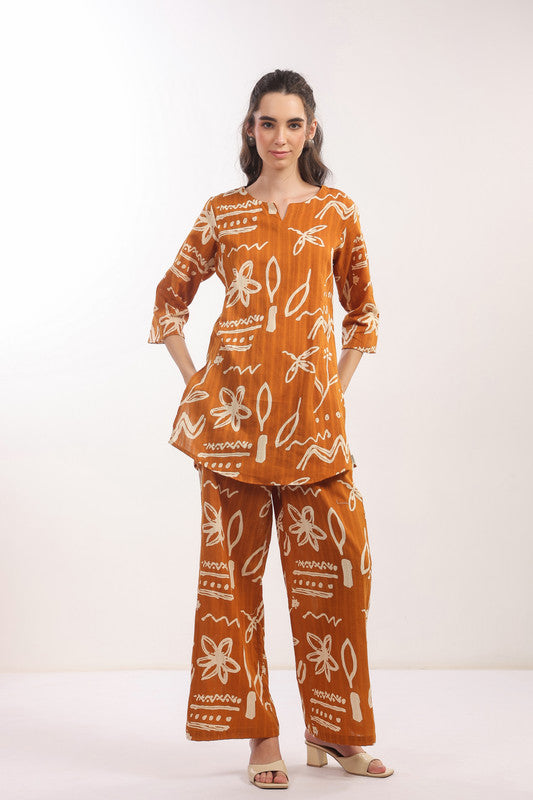 Mustard Tribal Floral Cotton Co-ord Set