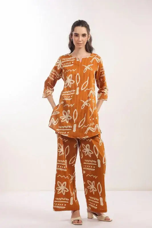 Mustard Tribal Floral Cotton Co-ord Set