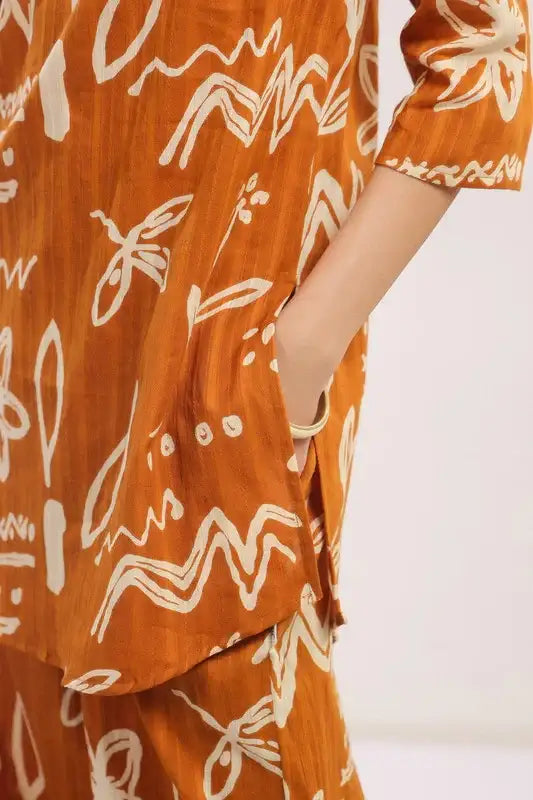 Mustard Tribal Floral Cotton Co-ord Set