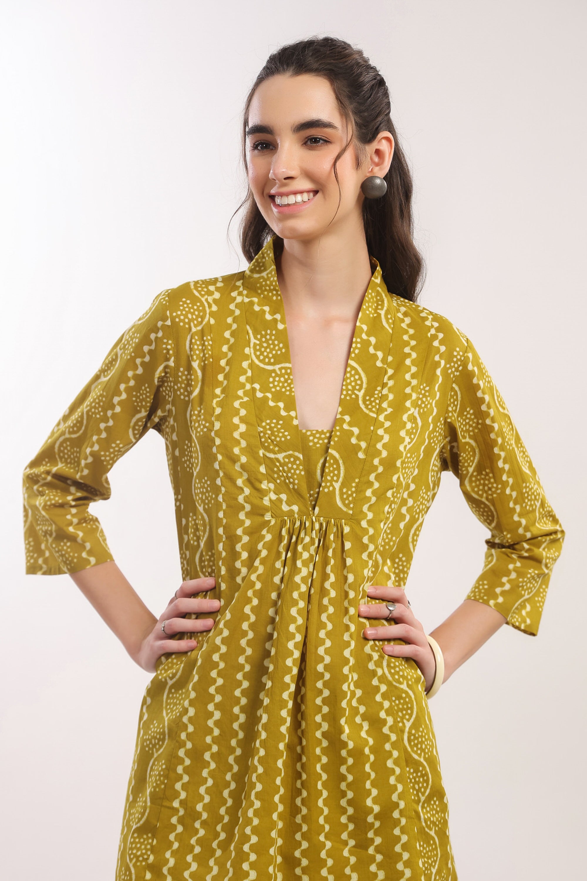 Ethnic Mustard Yellow Printed Cotton Co-ord Set
