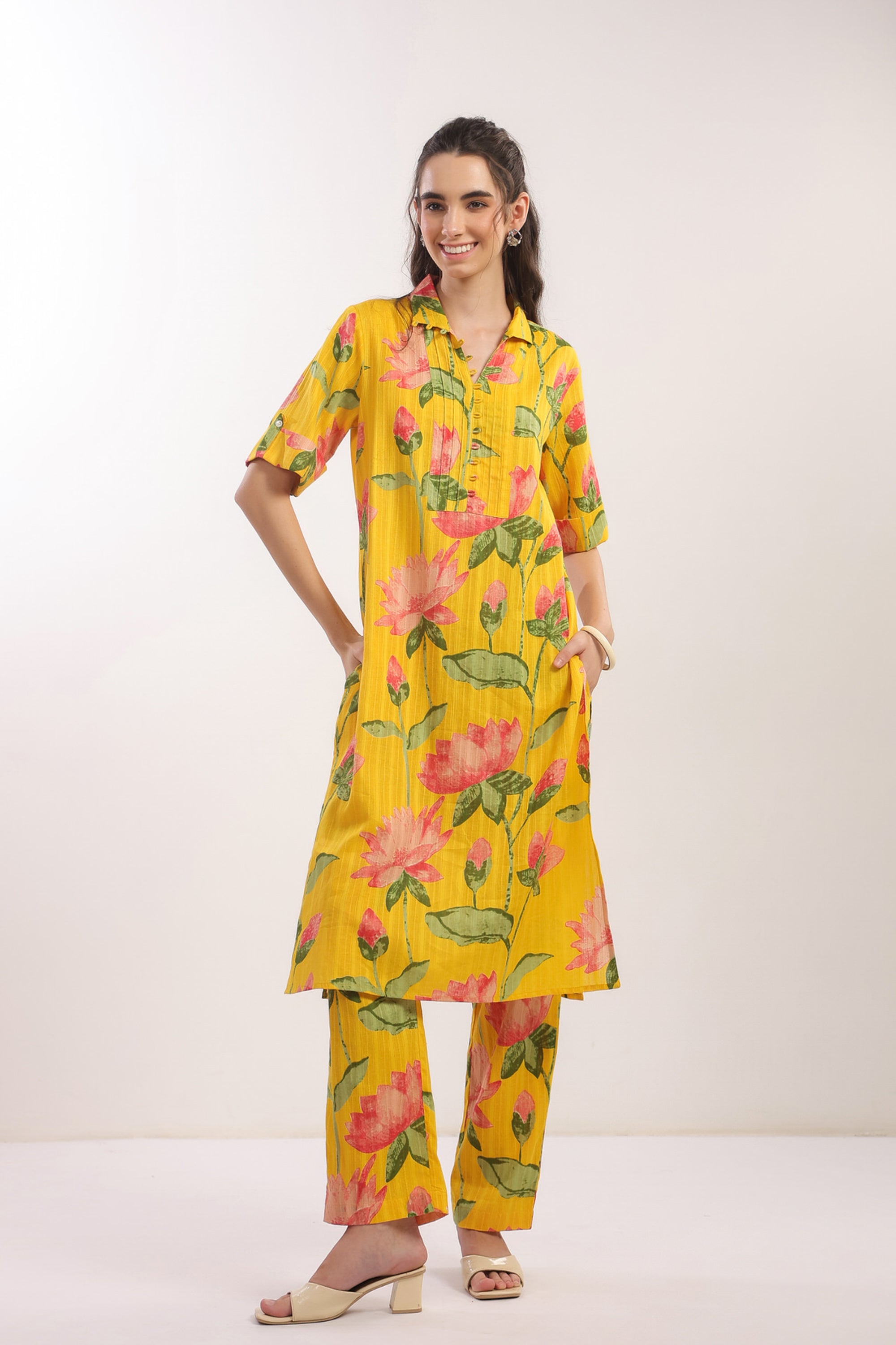 Sunshine Bloom Yellow Cotton Printed Co-ord Set