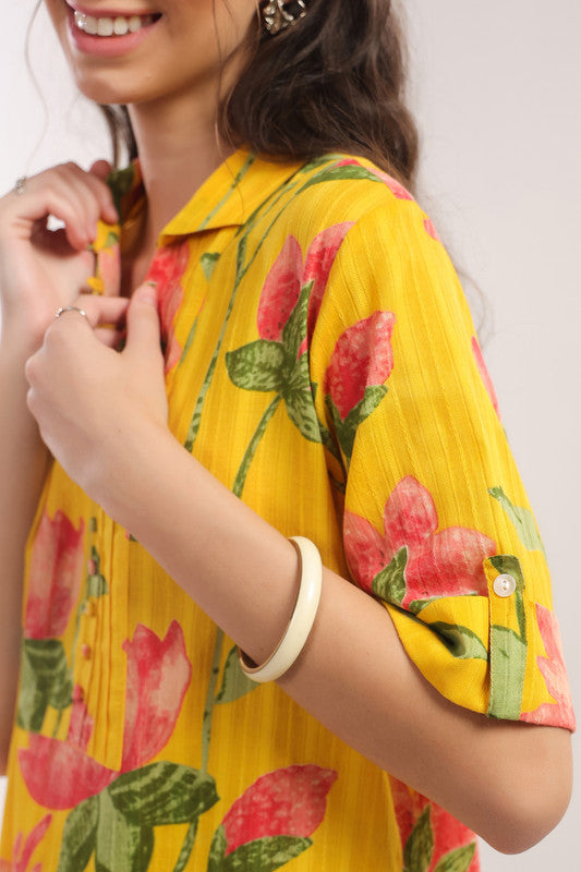 Sunshine Bloom Yellow Cotton Printed Co-ord Set