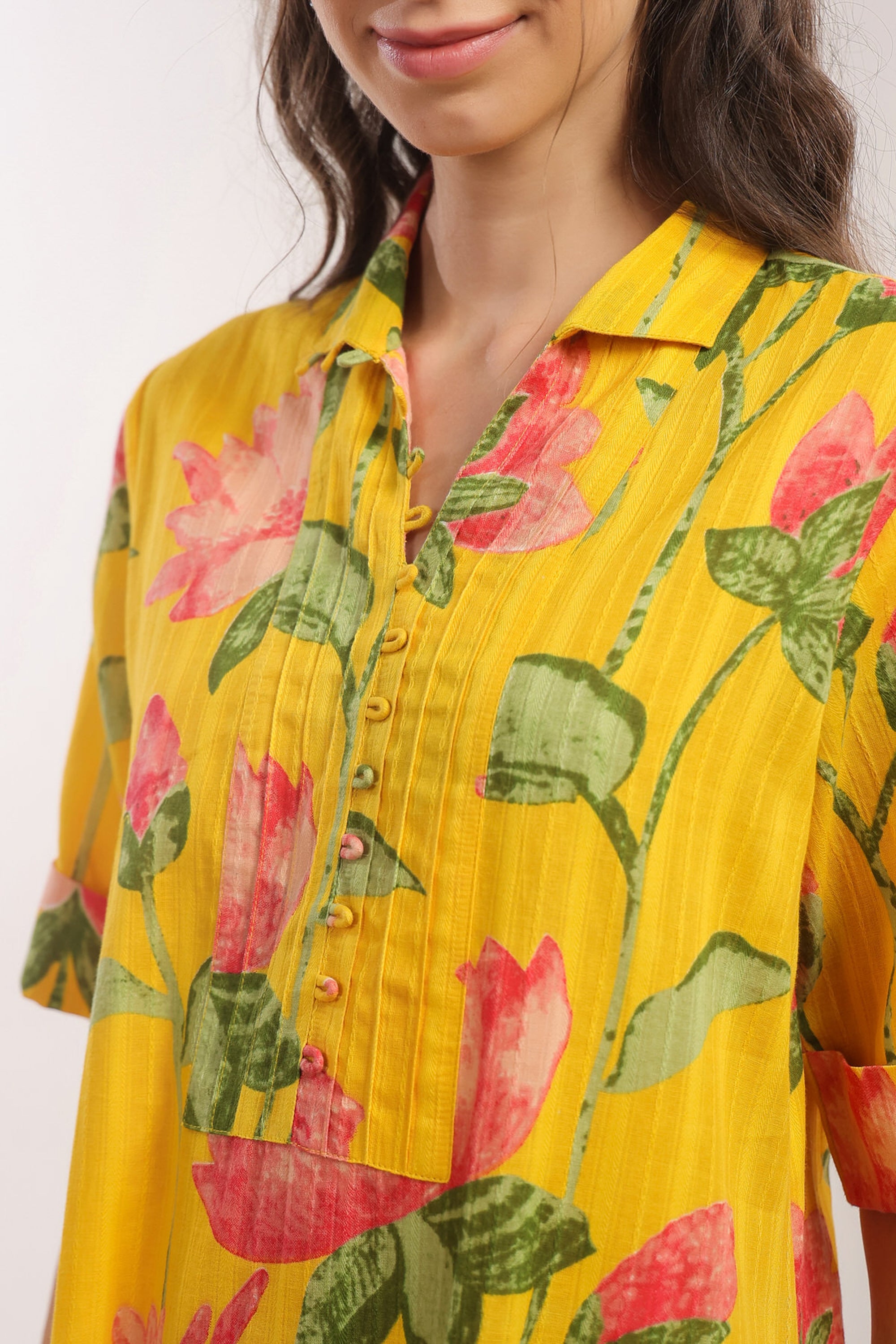 Sunshine Bloom Yellow Cotton Printed Co-ord Set